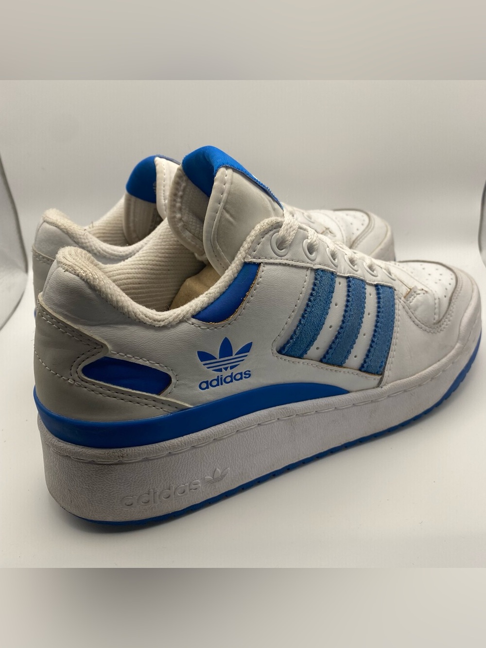 Adidas women’s Forum bold stripes cloud white blue bird sneakers shoes 8